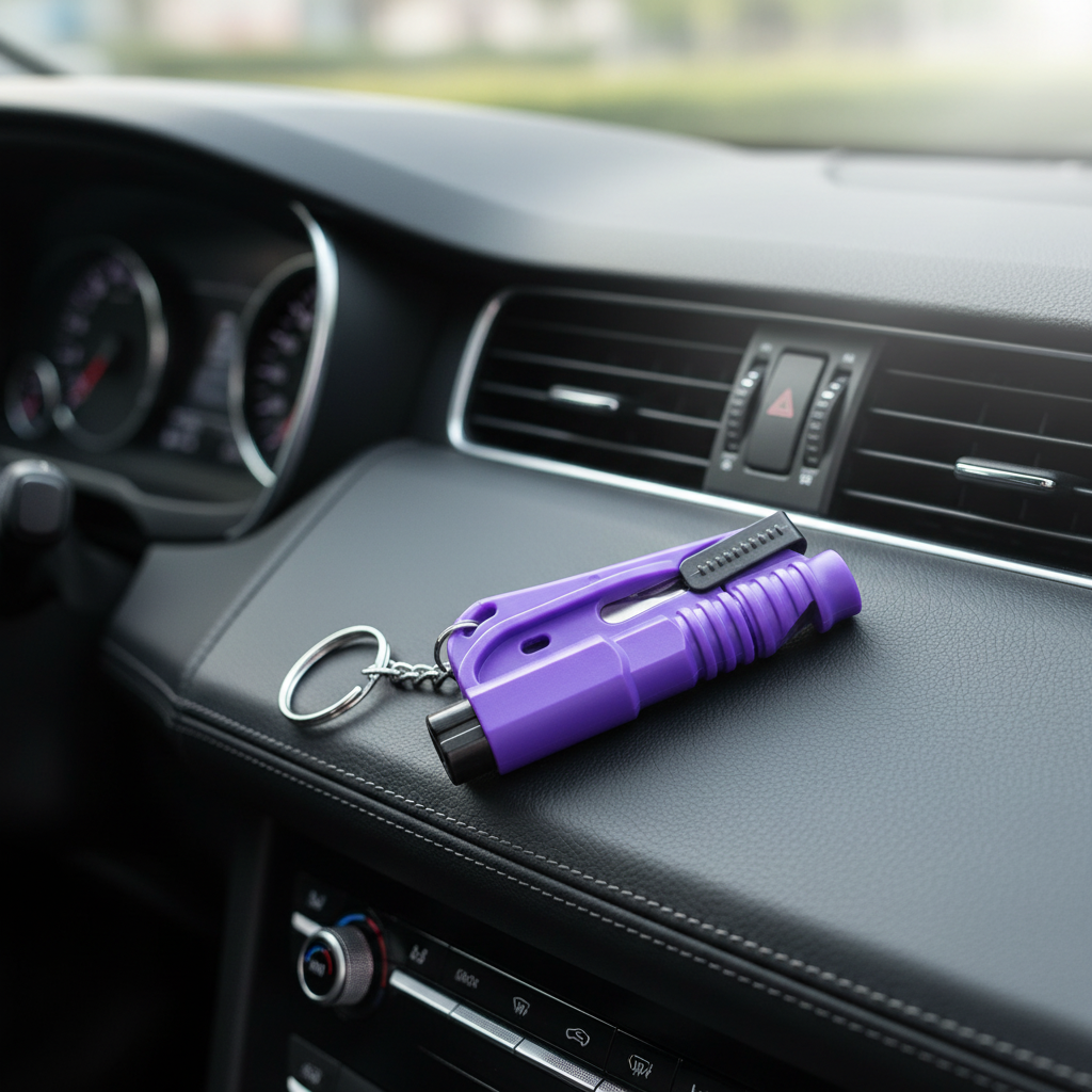 Seat belt cutter with built-in emergency whistle for vehicle safety
