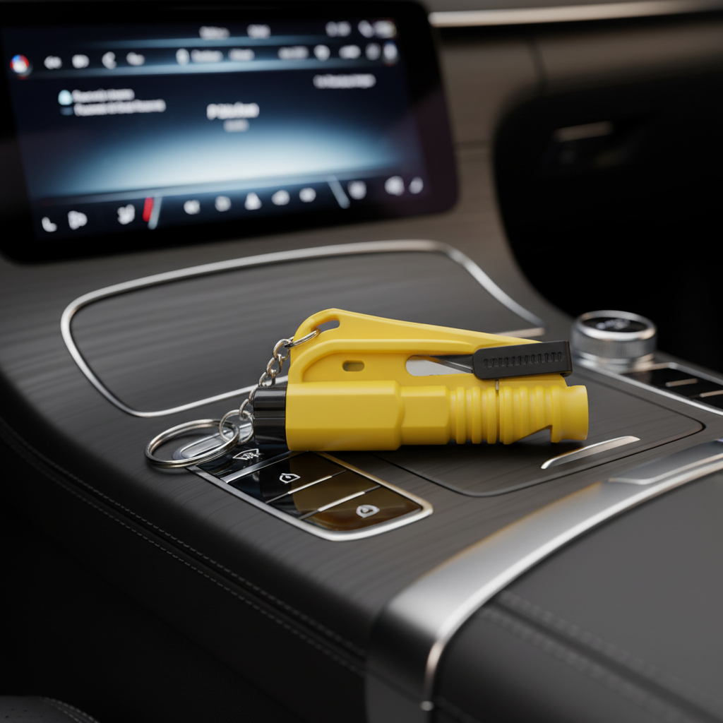 Seat belt cutter with built-in emergency whistle for vehicle safety
