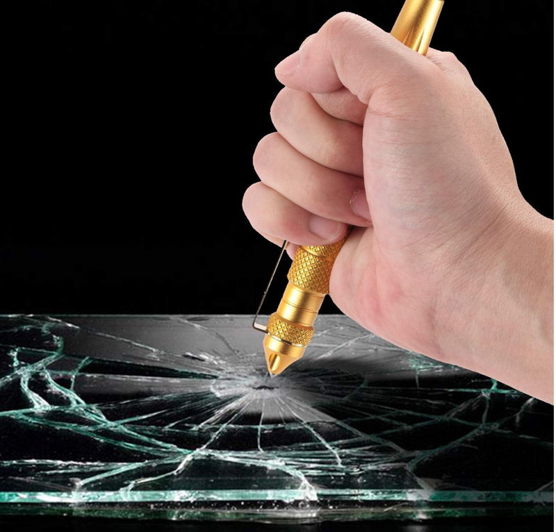The SheCamp Secure™ Gold Window Breaker Safety Pen is a discreet yet powerful emergency escape tool designed for fast glass-breaking response in critical situations.
