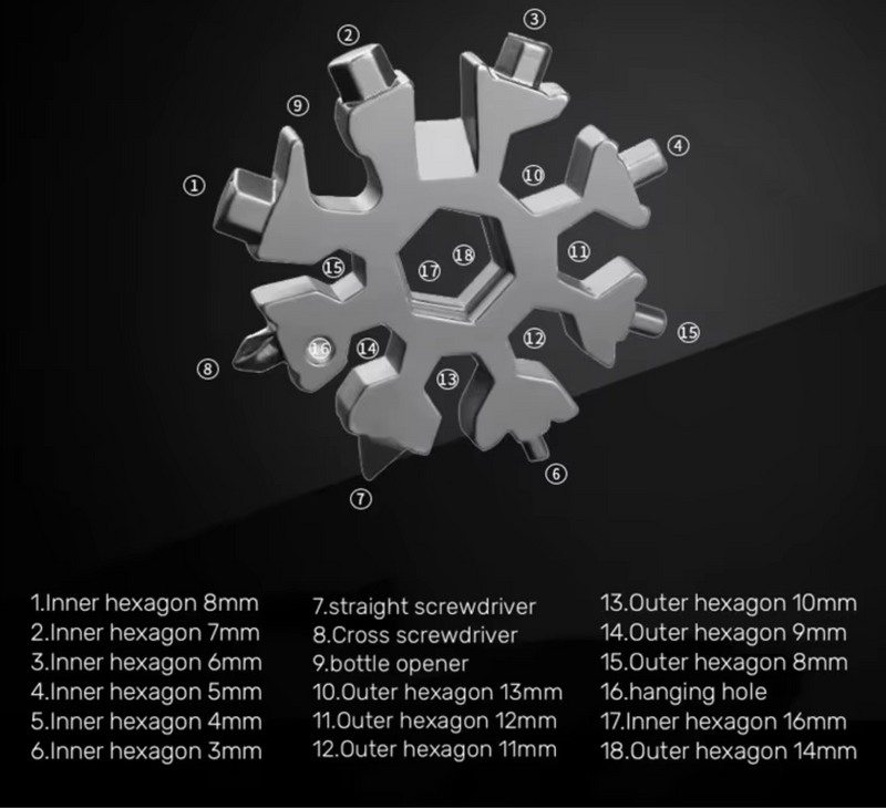 Snowflake multi tool with multiple functions for everyday and travel use

